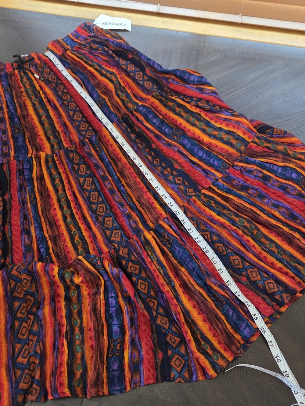 NWT Vintage 90s Worthington Boho Tiered Maxi Skirt Large Geometric Ikat Print - Picture 12 of 14